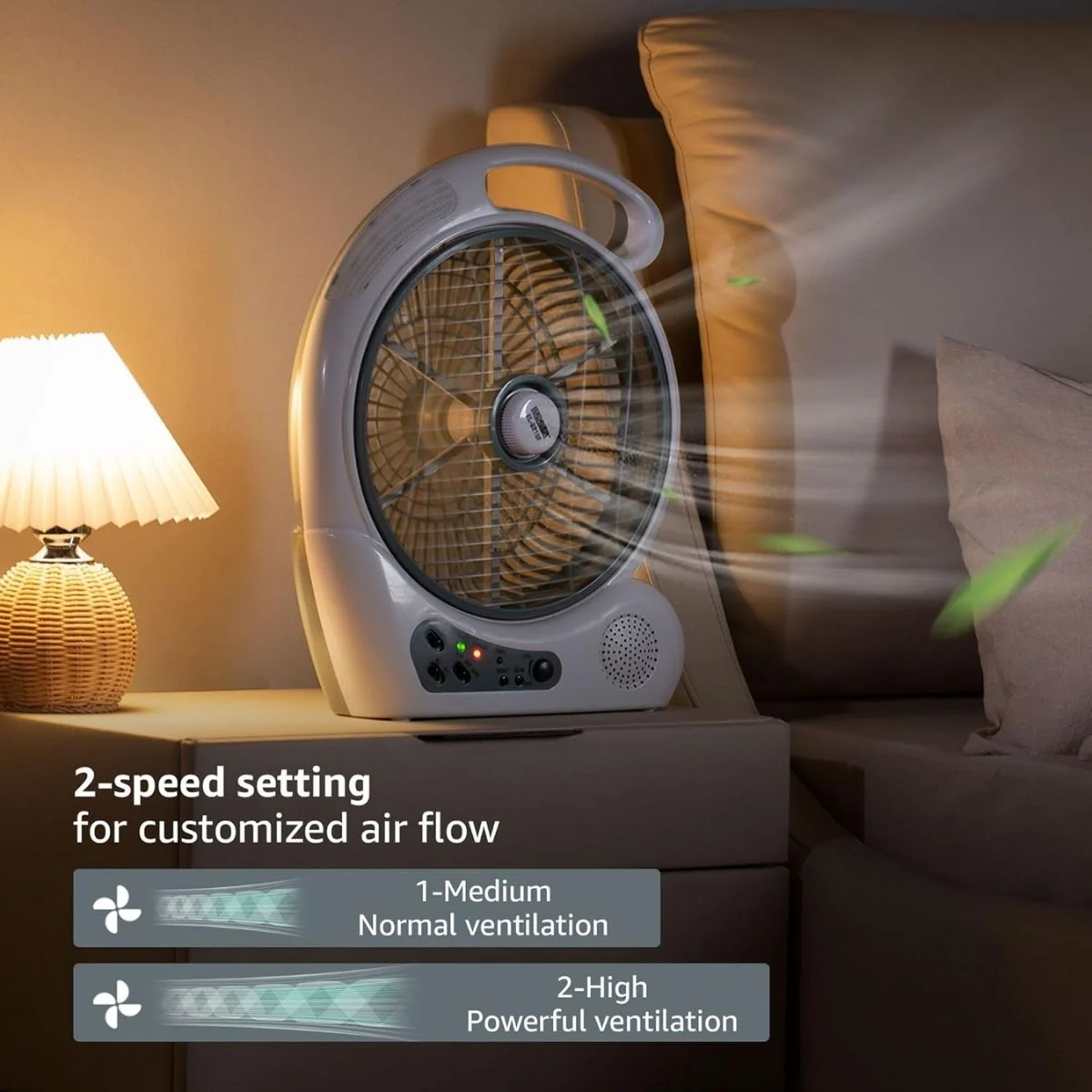 10" 2 Speed Rechargeable Cooling Fan AC/DC Radio USB 5V LED 110 -240 Volts - Image 7