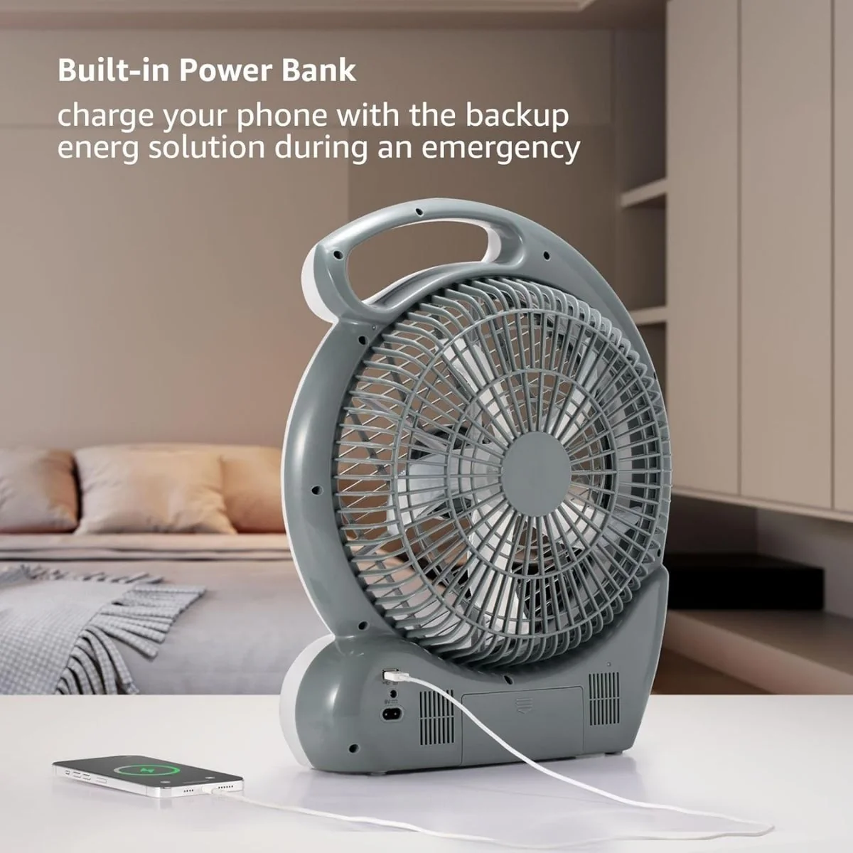 10" 2 Speed Rechargeable Cooling Fan AC/DC Radio USB 5V LED 110 -240 Volts - Image 8