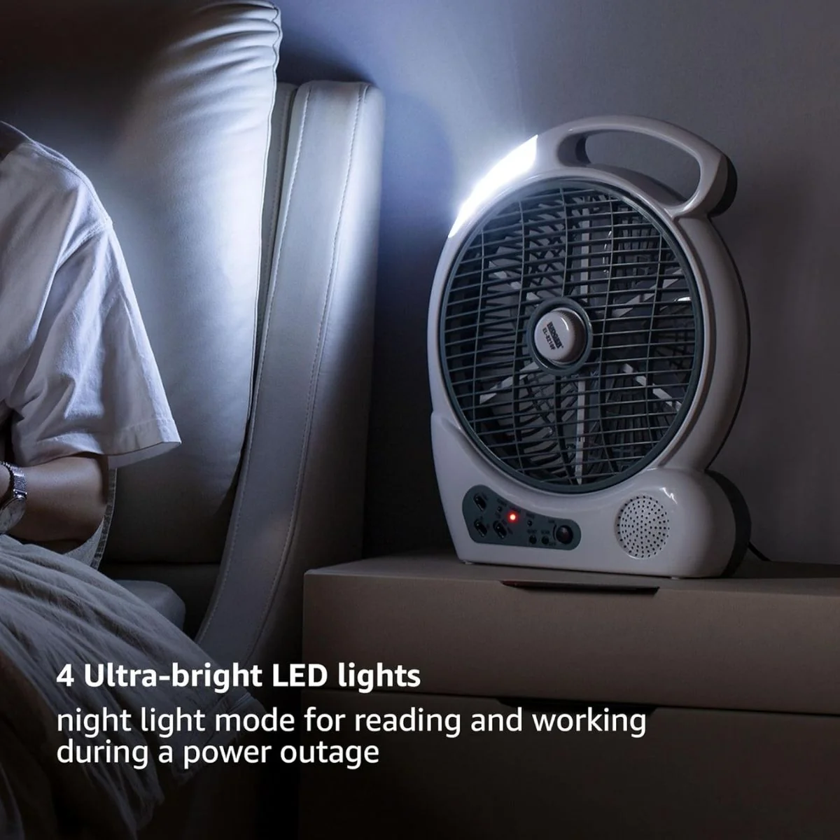 10" 2 Speed Rechargeable Cooling Fan AC/DC Radio USB 5V LED 110 -240 Volts - Image 9