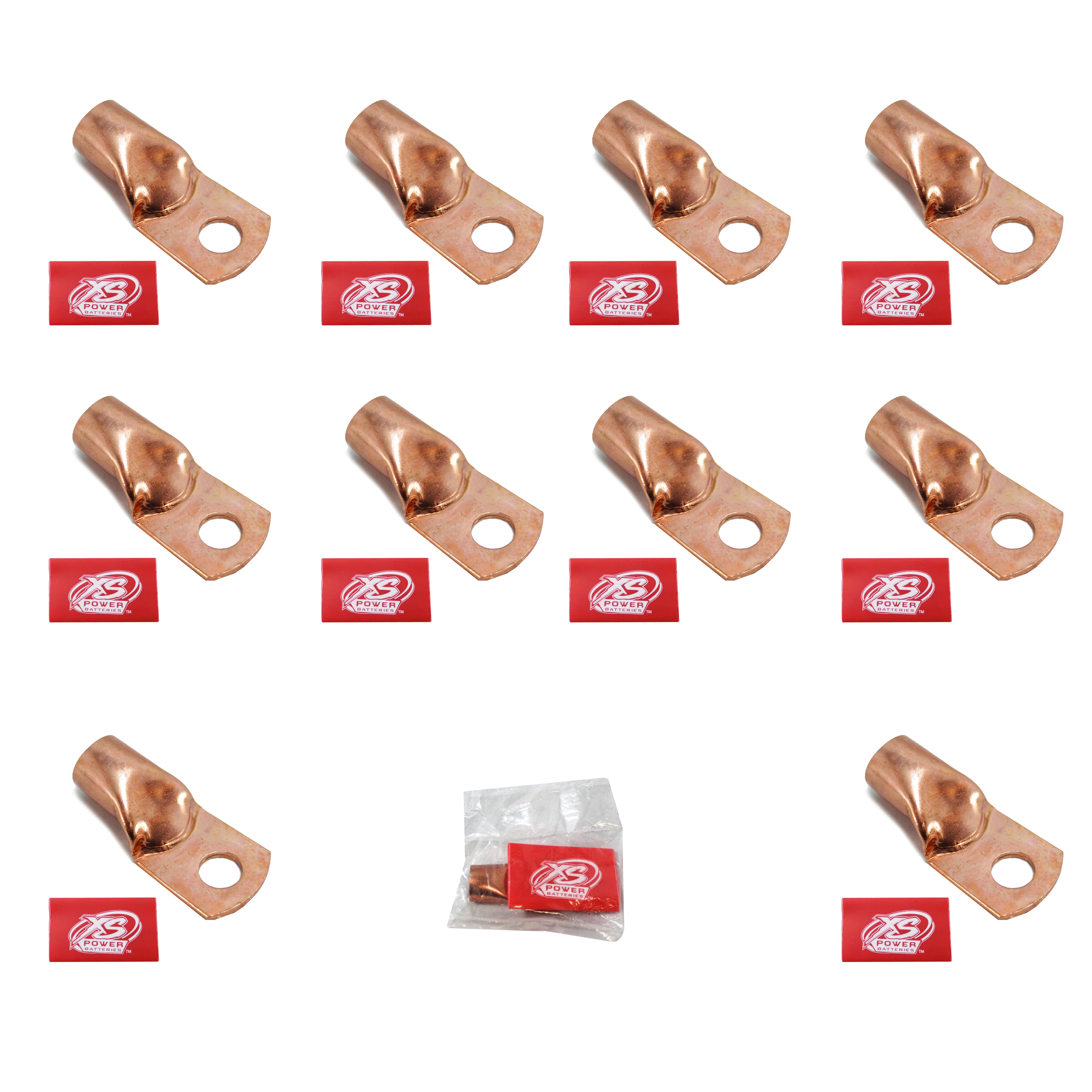 10 x XS Power 1/0 Gauge Copper Terminal Rings w/ Red Heat Shrink Wrap RT0G-RD