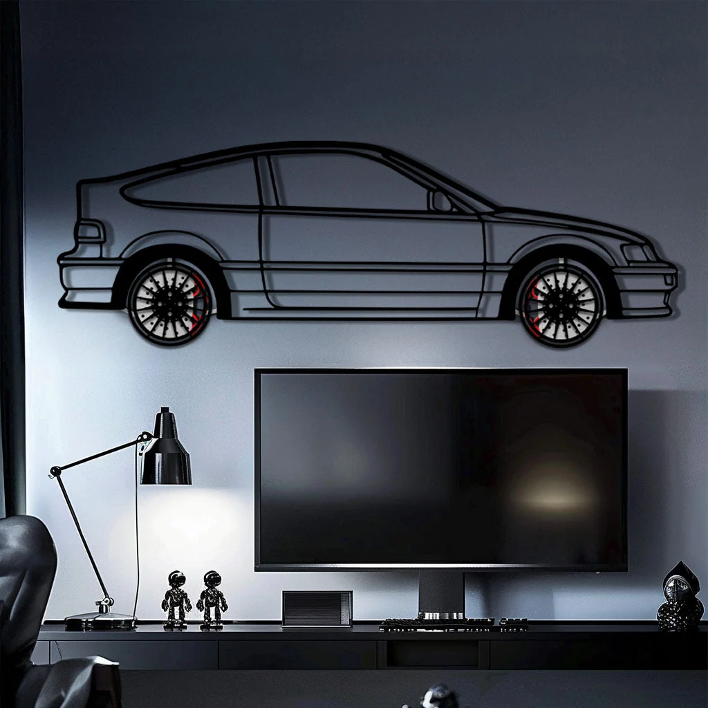 1990 Honda CRX Metal Car Wall Art with Rotating Wheels - JDM Classic Silhouette - Interactive Automotive Wall Decor - KAFMEKA144 - Image 10