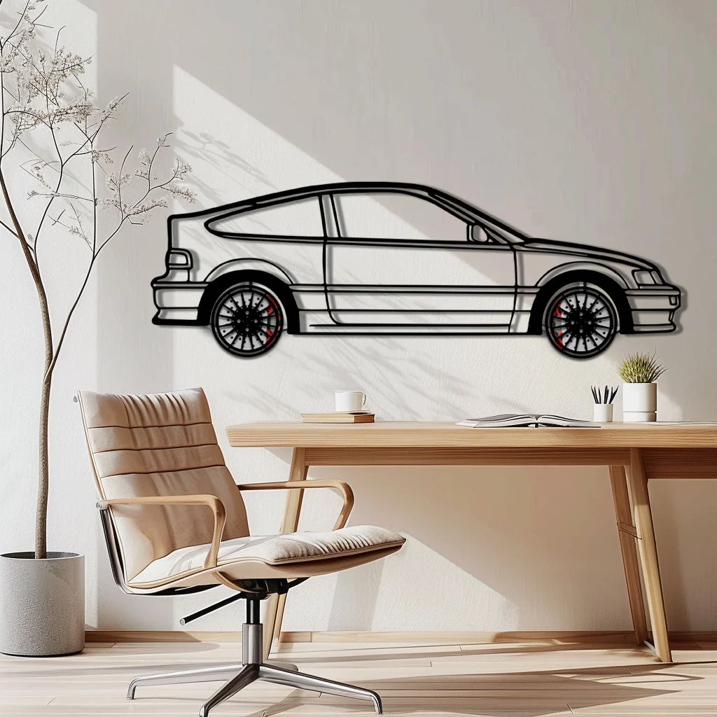 1990 Honda CRX Metal Car Wall Art with Rotating Wheels - JDM Classic Silhouette - Interactive Automotive Wall Decor - KAFMEKA144 - Image 2