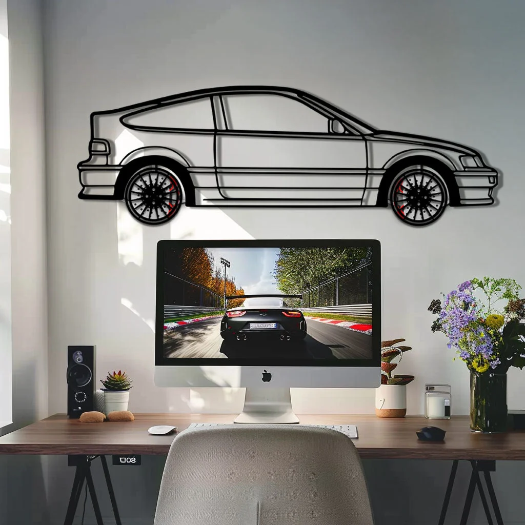 1990 Honda CRX Metal Car Wall Art with Rotating Wheels - JDM Classic Silhouette - Interactive Automotive Wall Decor - KAFMEKA144 - Image 8