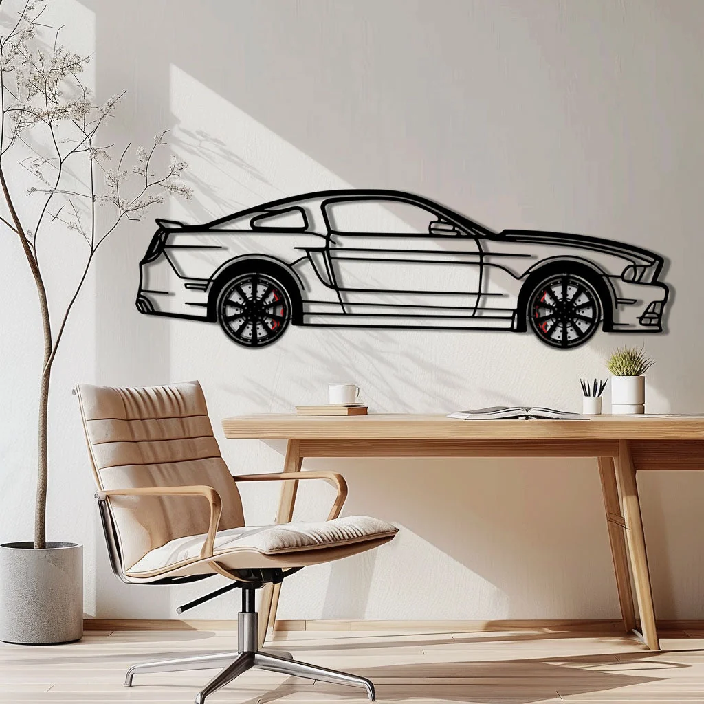 2013 Ford Mustang GT Metal Car Wall Art with Rotating Wheels - S197 Modern Muscle Silhouette - Interactive Automotive Wall Decor- KAFMEKA141 - Image 2