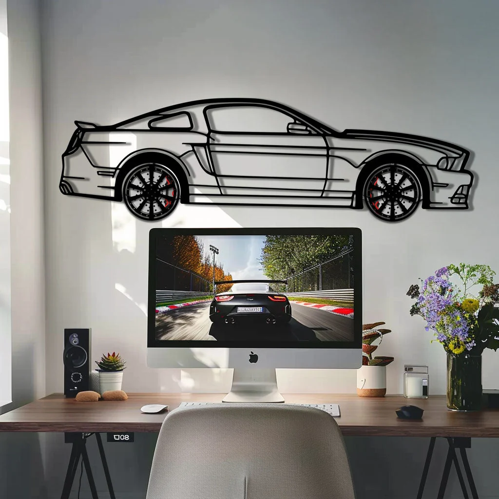 2013 Ford Mustang GT Metal Car Wall Art with Rotating Wheels - S197 Modern Muscle Silhouette - Interactive Automotive Wall Decor- KAFMEKA141 - Image 8