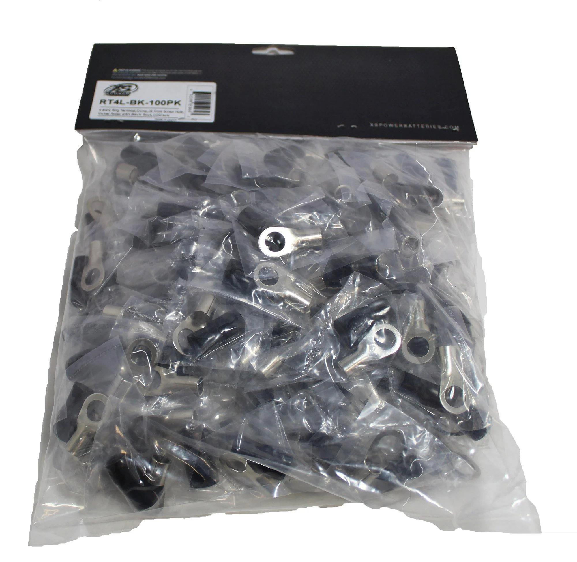 XS Power 50pk, 25 Red + 25 Black 4 AWG 10.5MM Ring Terminals Nickle Plated - Image 7