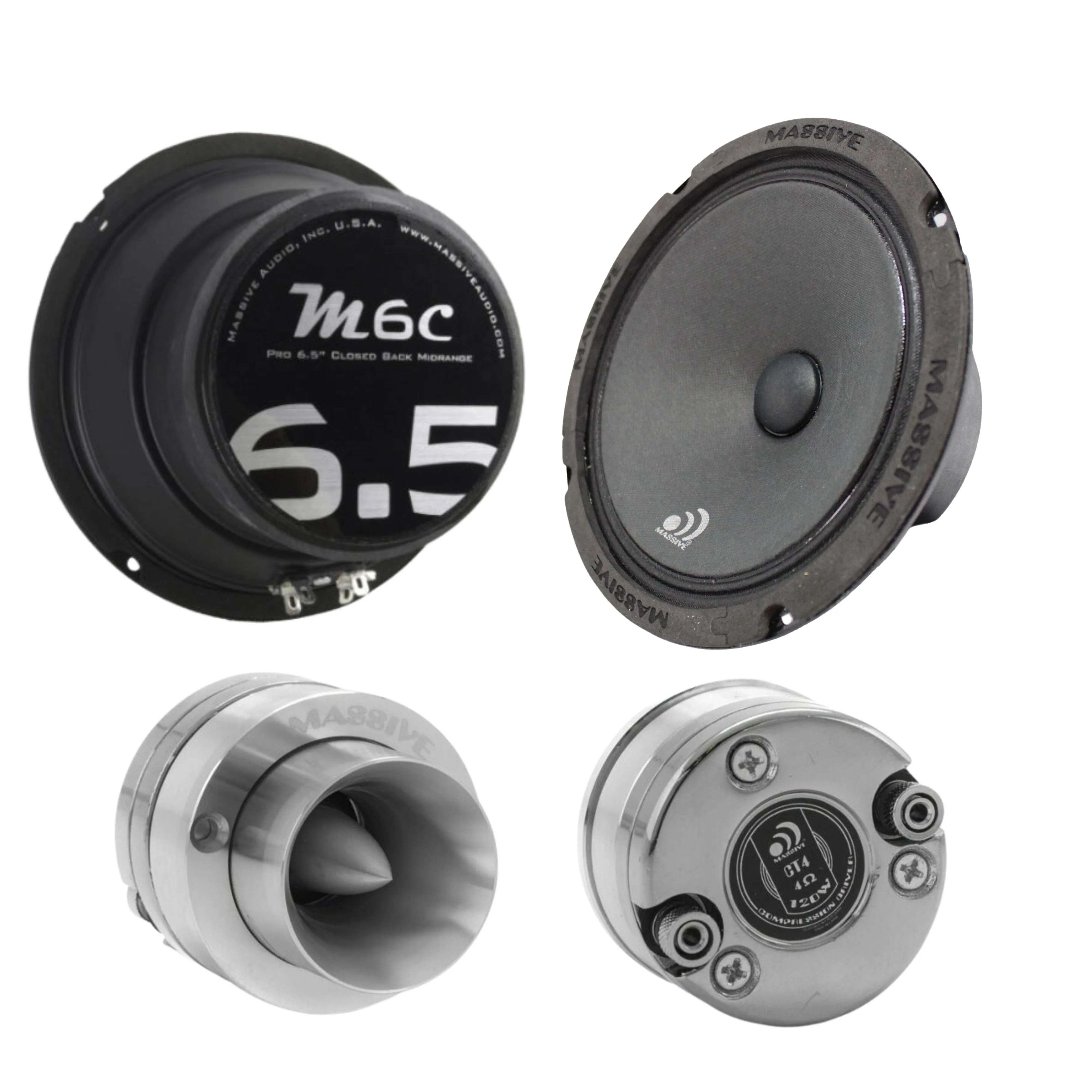 2x Massive CT4 1" 480W 4Ohm Bullet Tweeters + 2x 6.5" Closed Midrange Speakers