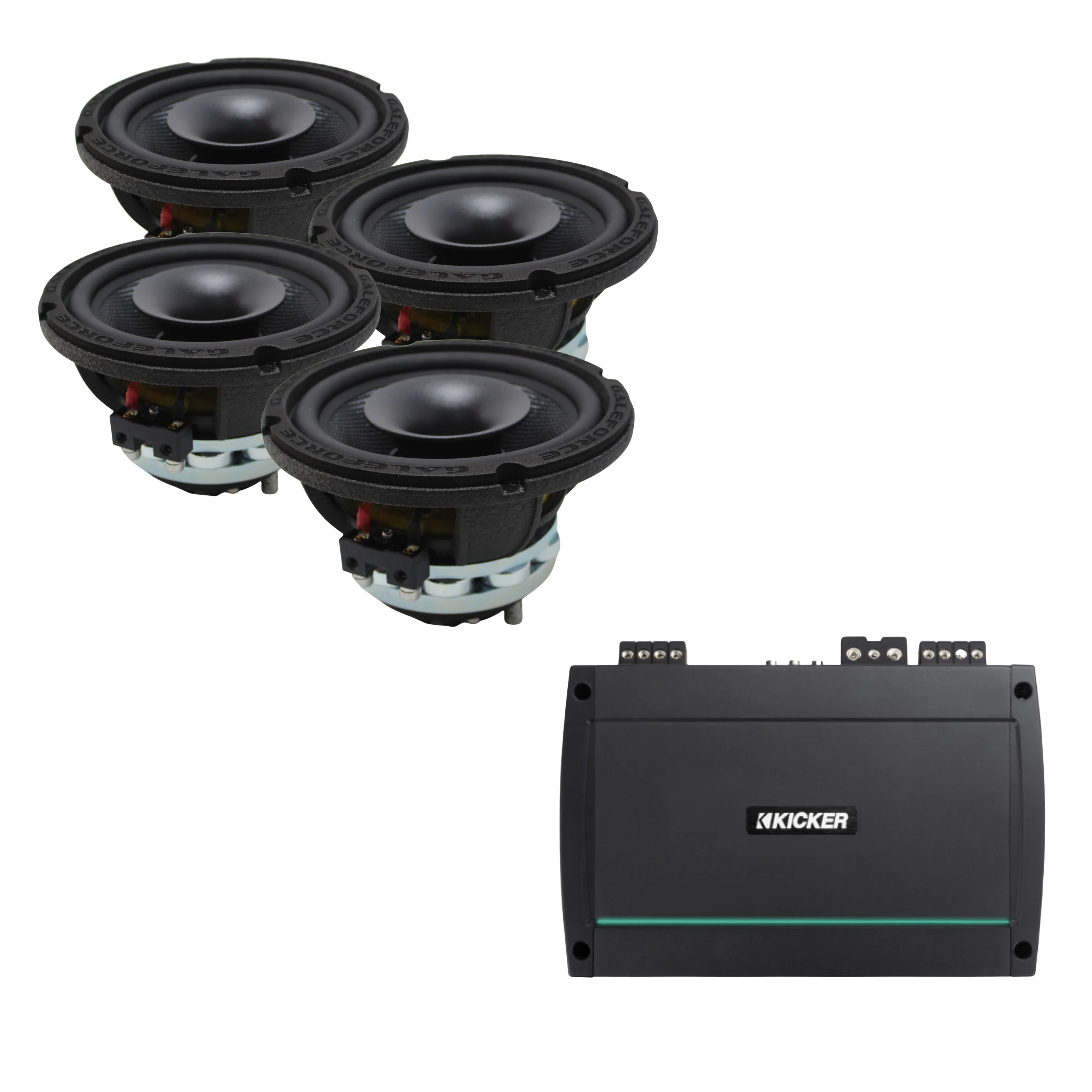 4x Galeforce 6.5" 400W Marine Speaker + Kicker 4 Channel 1100W Marine Amplifier