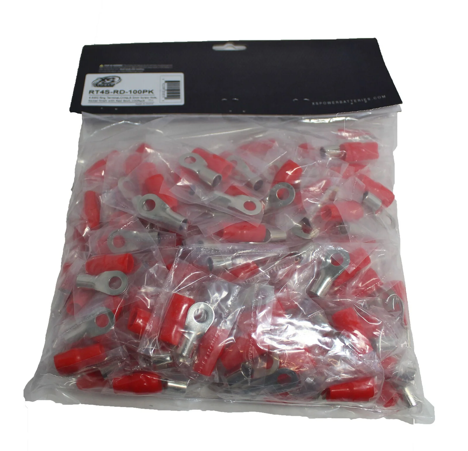 XS Power 5pk, Red 4 AWG 8.5MM Ring Terminals Nickel Plated XS-RT4S-RD - Image 4