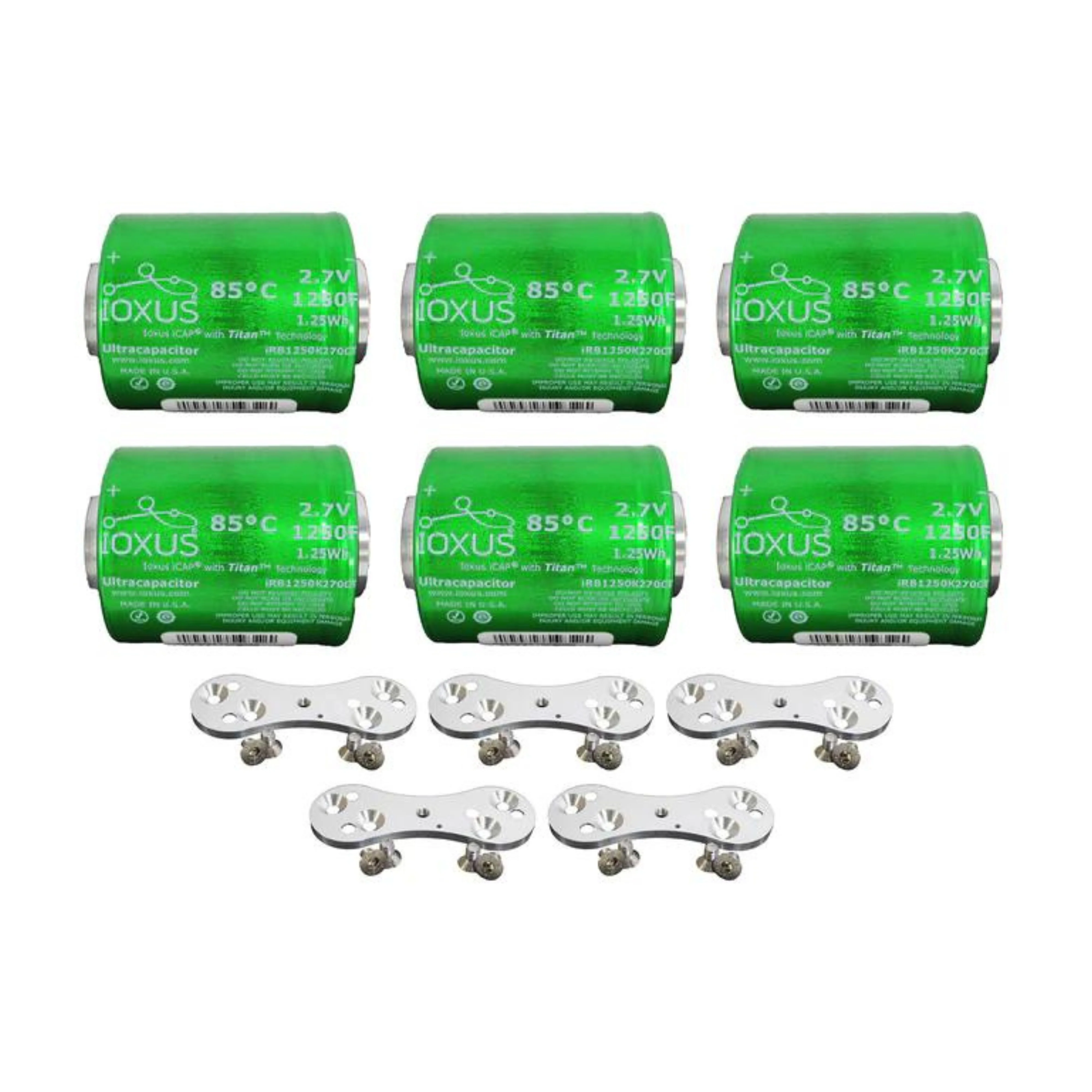 6 XS Power 2.7V 1250F Ultracapacitors + 5 Buss Bars 16.2V 6 Cell Bank DIY Kit
