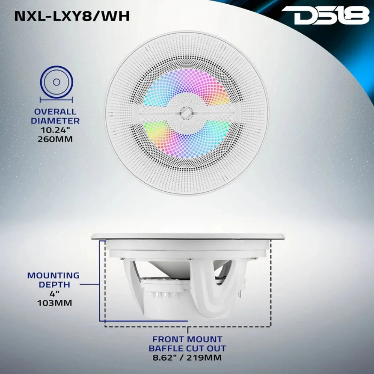 8" 175 W RMS 4-Ohm Marine Coaxial Speakers w Digital LED Ring NXL-LXY8 (Pair) - Image 14