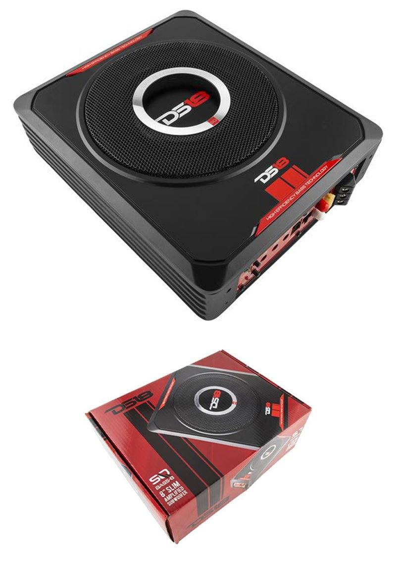 8" 600W Black Under-Seat Car Sub woofer Powered Bass Amplifier Slim DS18 SQBASS