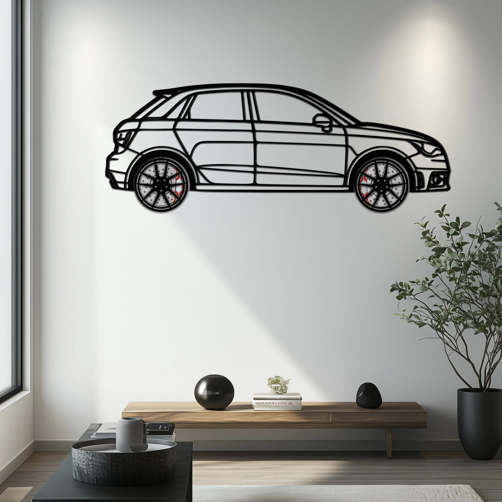 Audi A1 Metal Car Wall Art with Rotating Wheels - Handmade Car Silhouette Decor - Automotive Wall Art for Petrolheads-KAFMEKA094 - Image 4