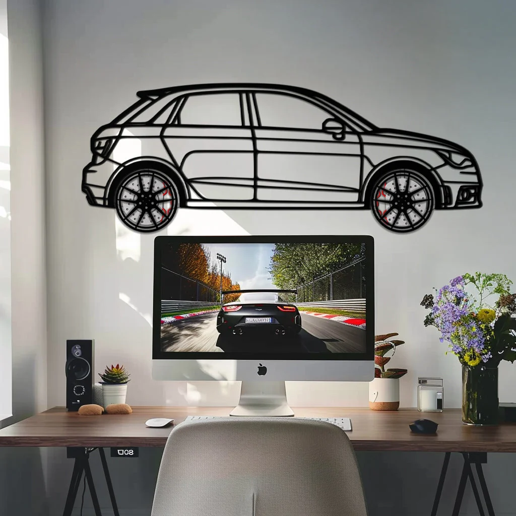 Audi A1 Metal Car Wall Art with Rotating Wheels - Handmade Car Silhouette Decor - Automotive Wall Art for Petrolheads-KAFMEKA094 - Image 6