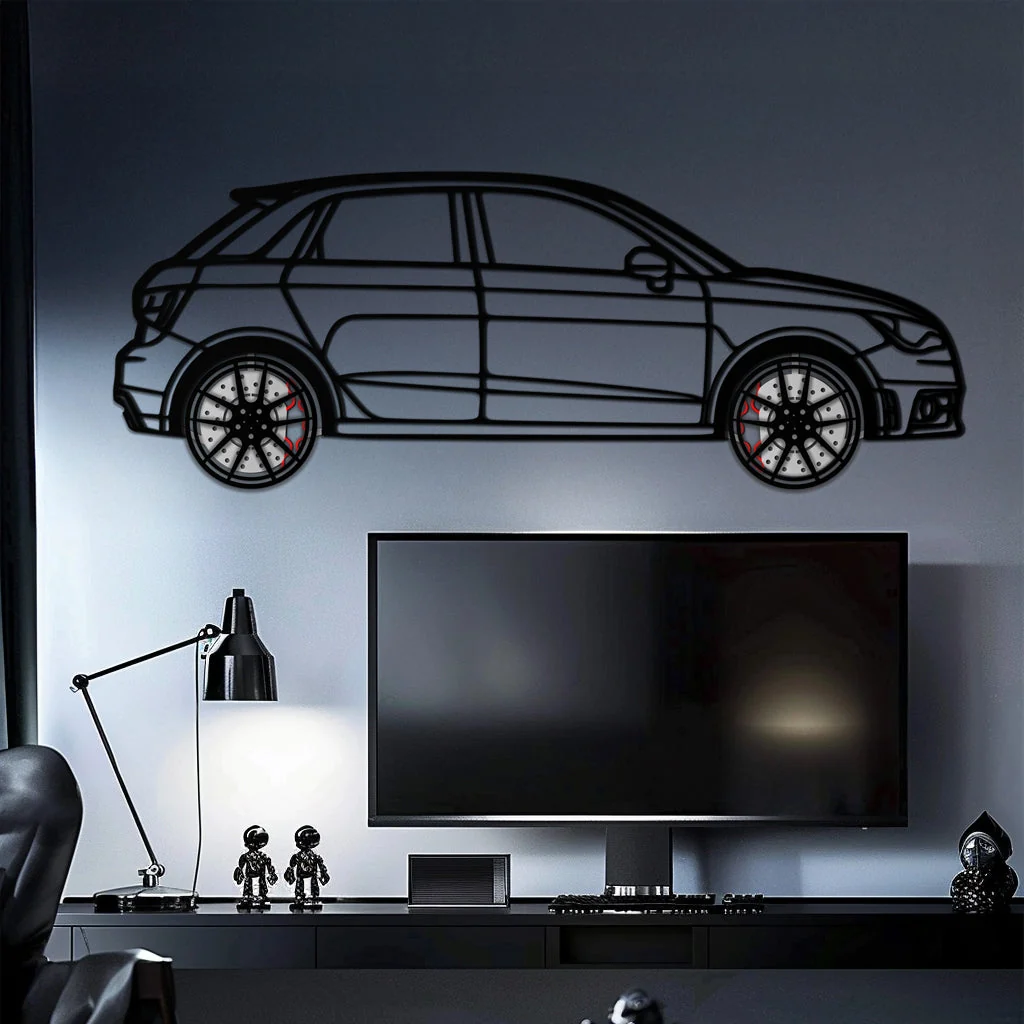 Audi A1 Metal Car Wall Art with Rotating Wheels - Handmade Car Silhouette Decor - Automotive Wall Art for Petrolheads-KAFMEKA094 - Image 8