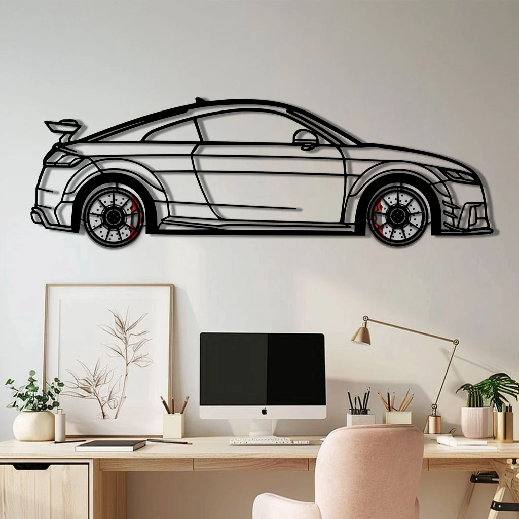 Audi TT Metal Car Wall Art with Rotating Wheels - Iconic Sports Coupe Silhouette Decor - Interactive Automotive Wall Art- KAFMEKA099