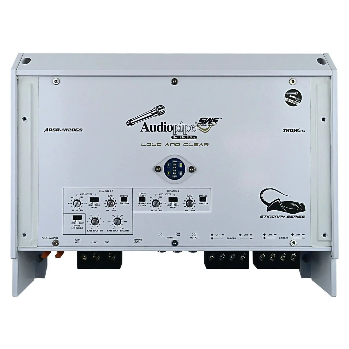 Audiopipe 4-Channel 780W 2-Ohm Class D Marine Amplifier APSR-4120GS - Image 3