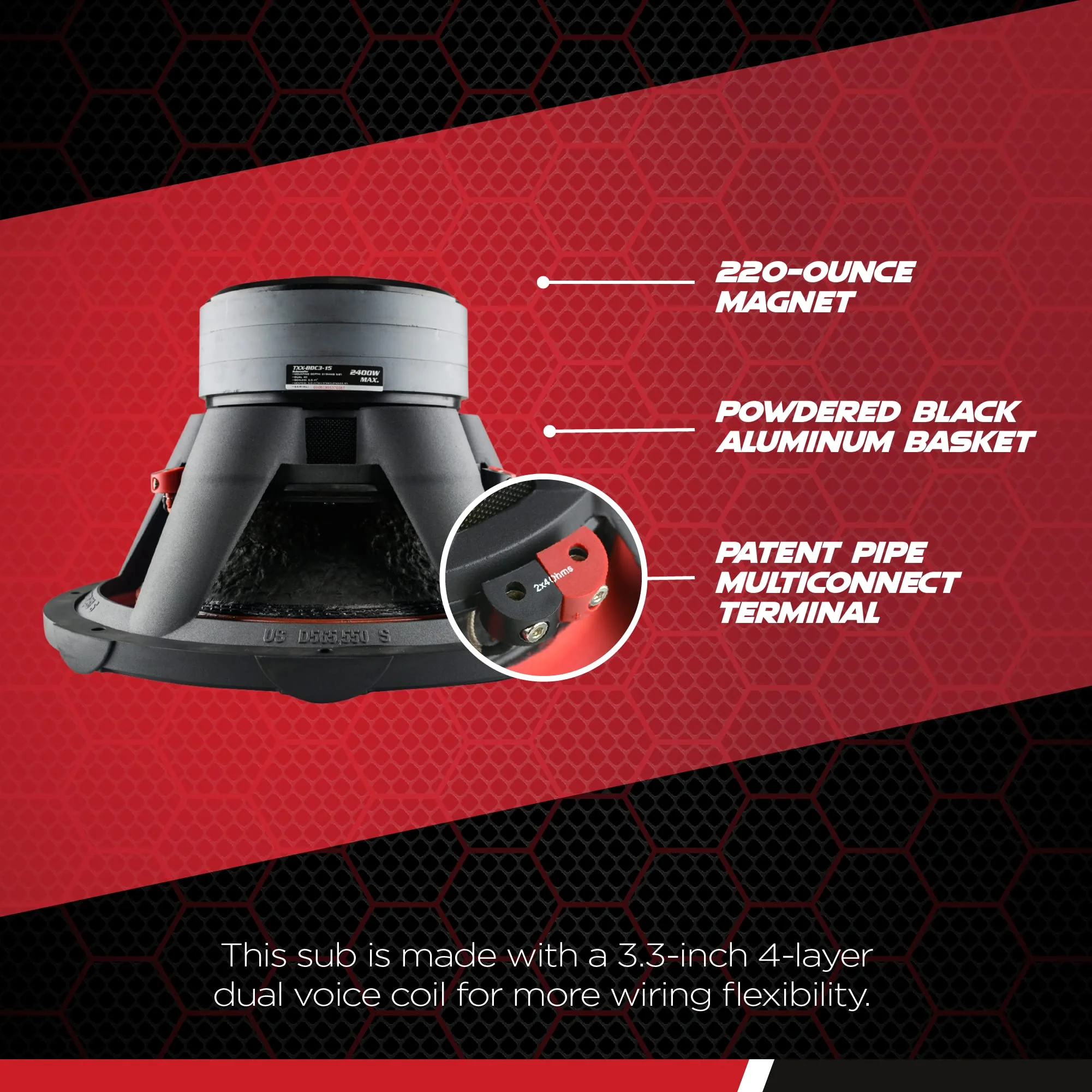Audiopipe BD Series 15" Subwoofer - 2400W PMPO, 1200W RMS, Dual 4-Ohm Voice Coil - Image 2