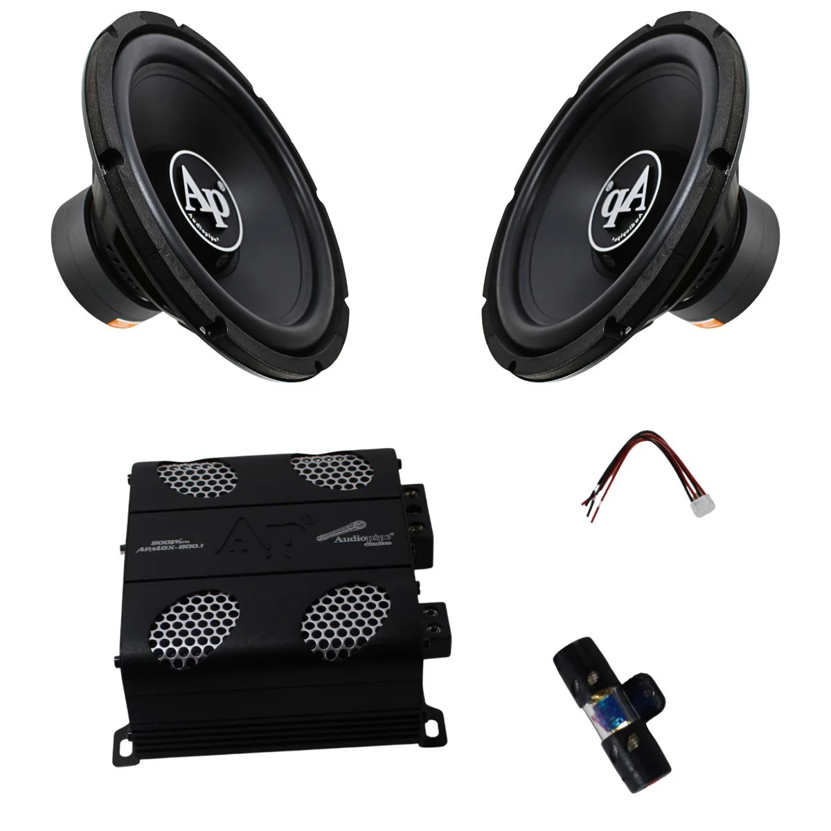 Audiopipe Pro 12" 300W 4-Ohm Subwoofer Pair + 800W Class D Full-Range Amp Combo