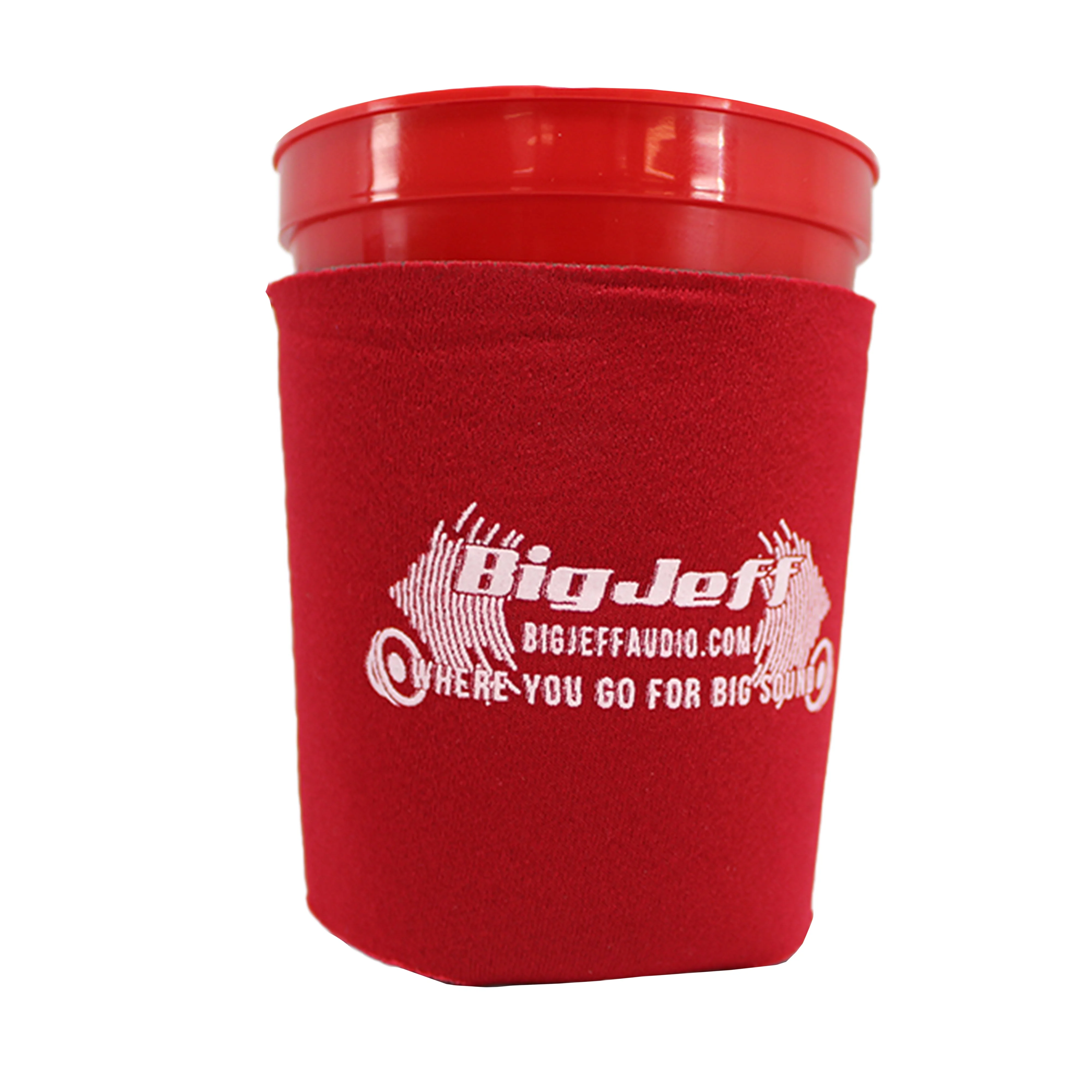 Big Jeff Red Drink Coozie Black Inside.
