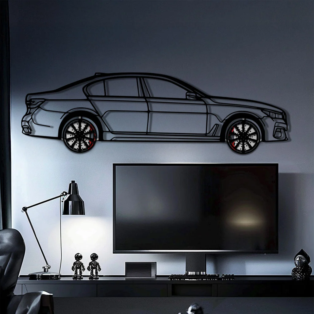 BMW 750i Metal Car Wall Art with Rotating Wheels - Luxury Executive Sedan Silhouette - Interactive Automotive Wall Decor - KAFMEKA104 - Image 10