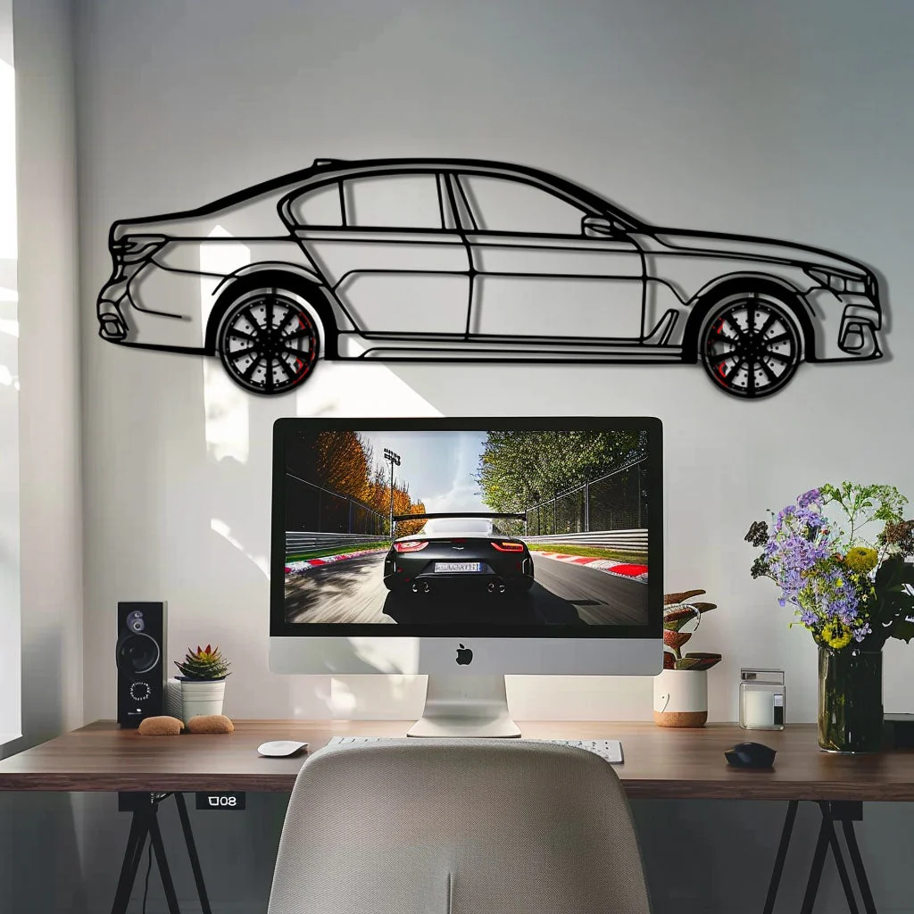BMW 750i Metal Car Wall Art with Rotating Wheels - Luxury Executive Sedan Silhouette - Interactive Automotive Wall Decor - KAFMEKA104 - Image 8