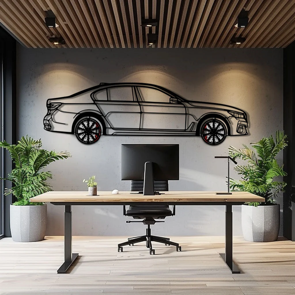 BMW 750i Metal Car Wall Art with Rotating Wheels - Luxury Executive Sedan Silhouette - Interactive Automotive Wall Decor - KAFMEKA104 - Image 9