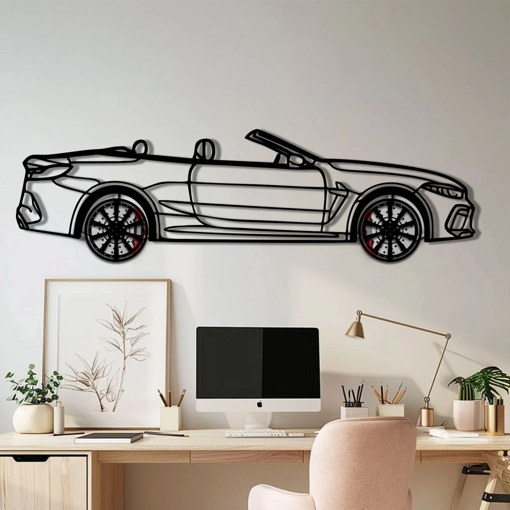 BMW M8 Competition Metal Car Wall Art with Rotating Wheels - M Power Luxury Silhouette - Interactive Automotive Wall Art - KAFMEKA109