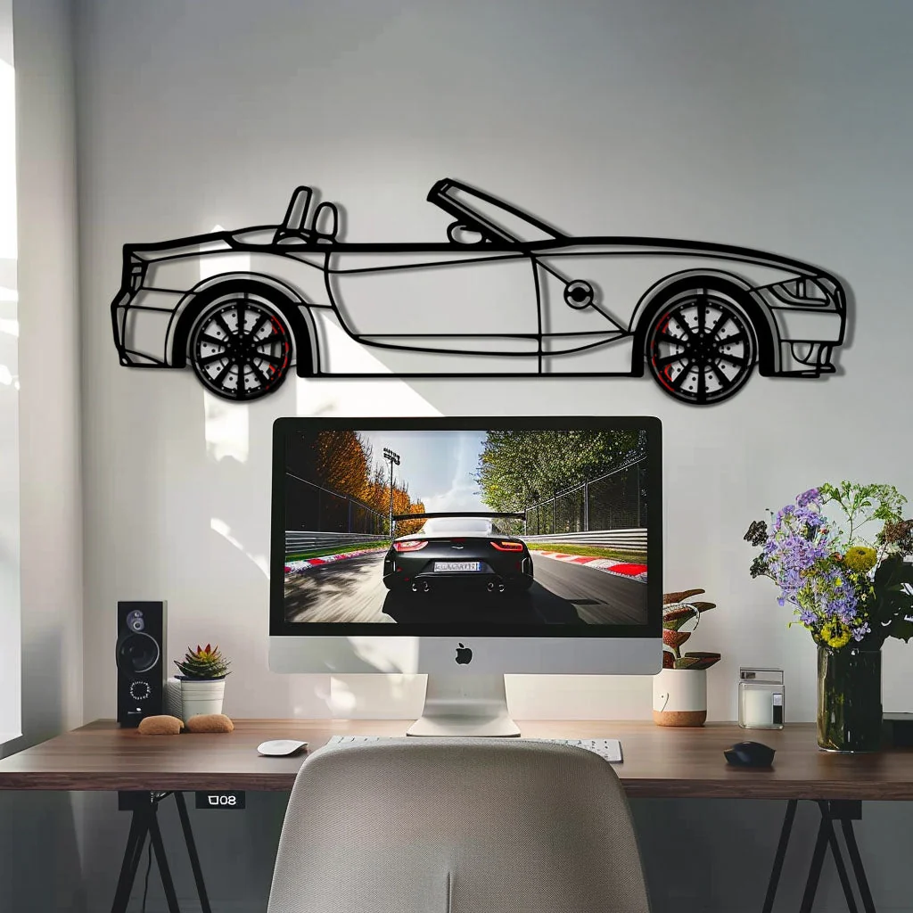 BMW Z4 M Roadster Metal Car Wall Art with Rotating Wheels - M Power Silhouette Decor - Interactive Automotive Wall Art - KAFMEKA114 - Image 9