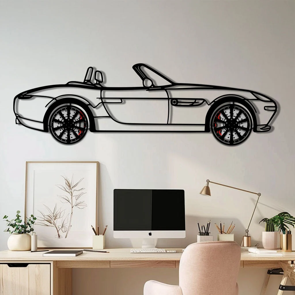 BMW Z8 Metal Car Wall Art with Rotating Wheels - Classic Luxury Roadster Silhouette - Interactive Automotive Wall Decor - KAFMEKA115