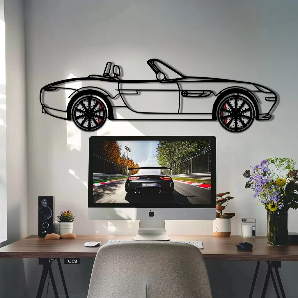 BMW Z8 Metal Car Wall Art with Rotating Wheels - Classic Luxury Roadster Silhouette - Interactive Automotive Wall Decor - KAFMEKA115 - Image 9