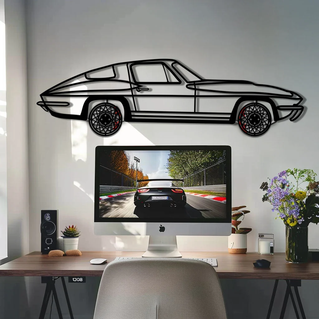 Chevrolet Corvette C3 Stingray Metal Car Wall Art with Rotating Wheels - Classic American Muscle Silhouette - Interactive Automotive Decor - KAFMEKA120 - Image 9