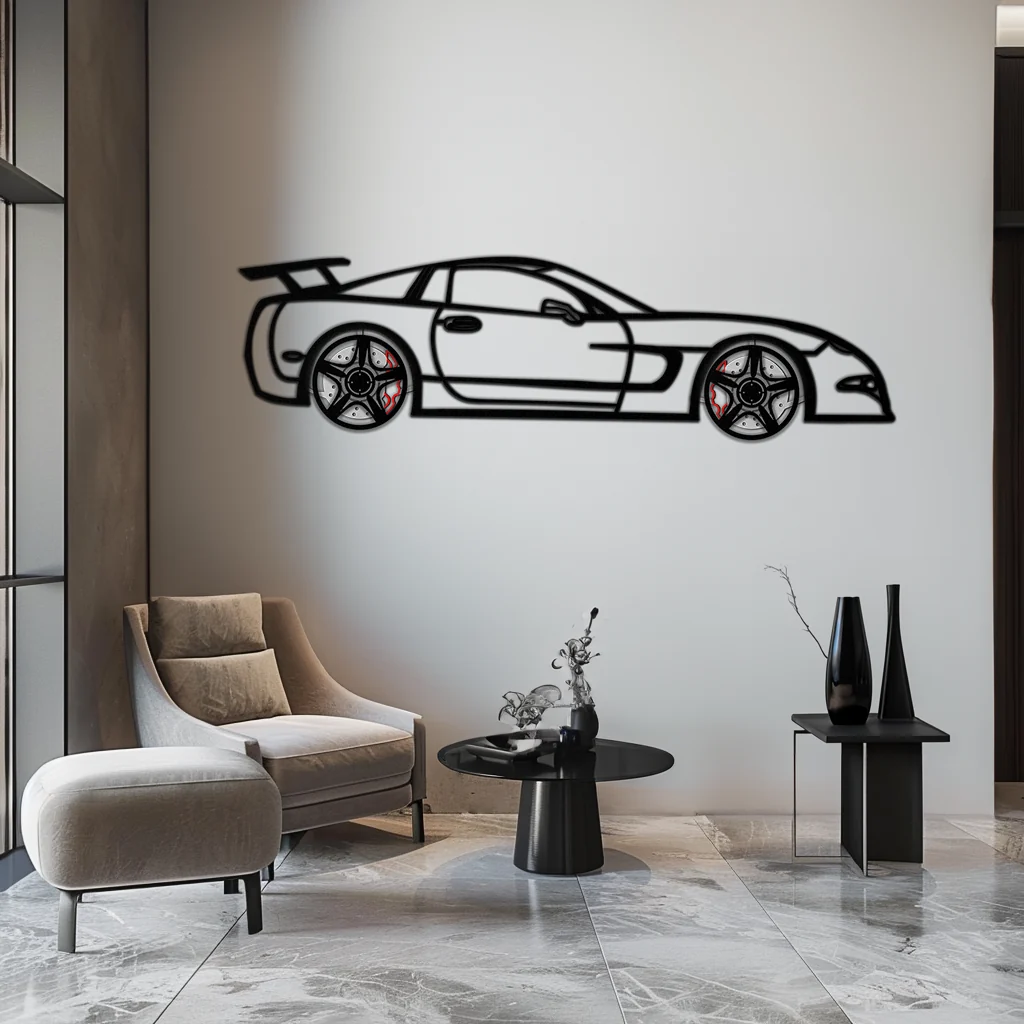 Chevrolet Corvette C5 Metal Wall Art – Rotating Wheels Sports Car Silhouette Wall Decor Gift-KAFMEKA092 - Image 9