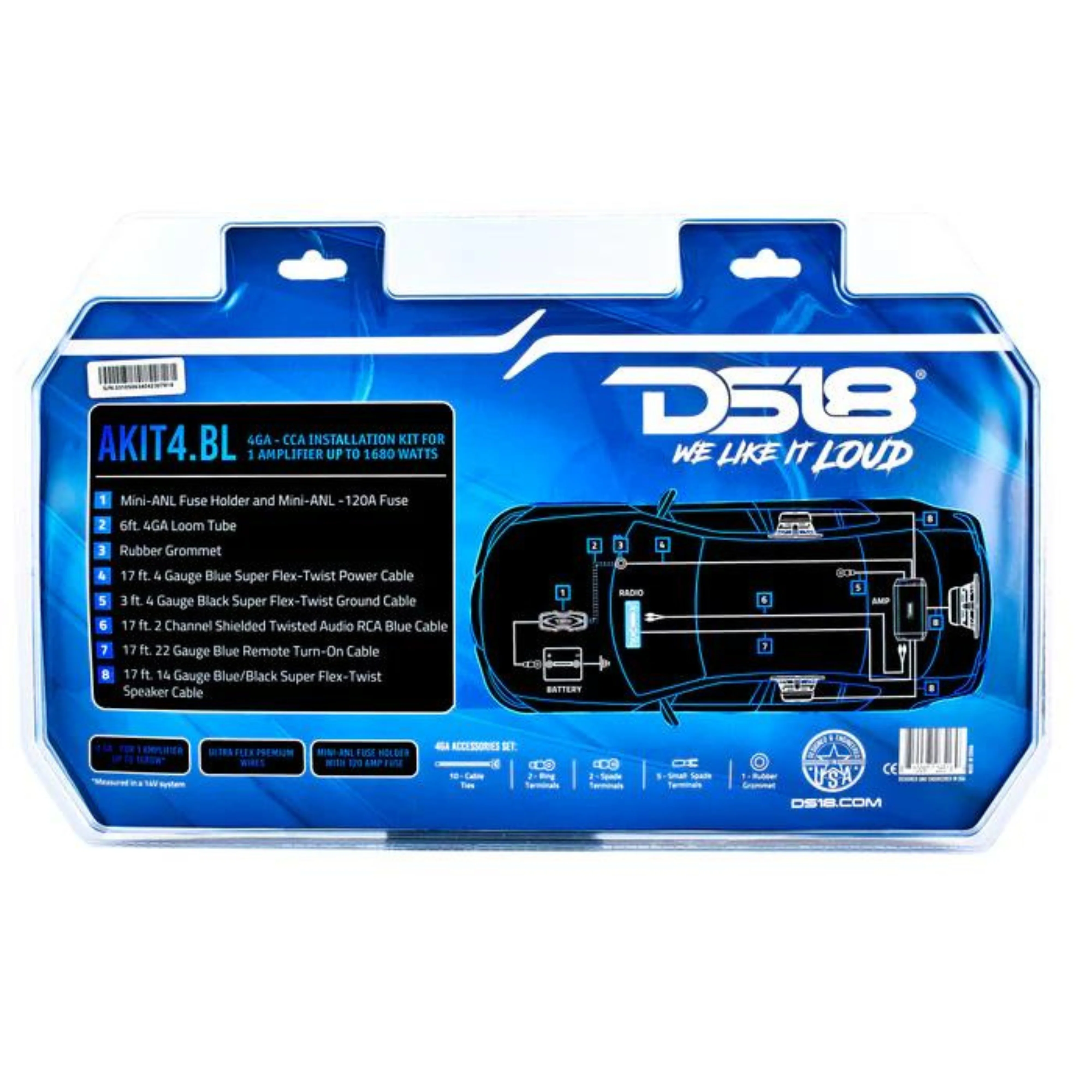 DS18 AKIT4 CCA 4-Gauge Amplifier Installation Kit - Blue / DS-AKIT4-BL - Image 6
