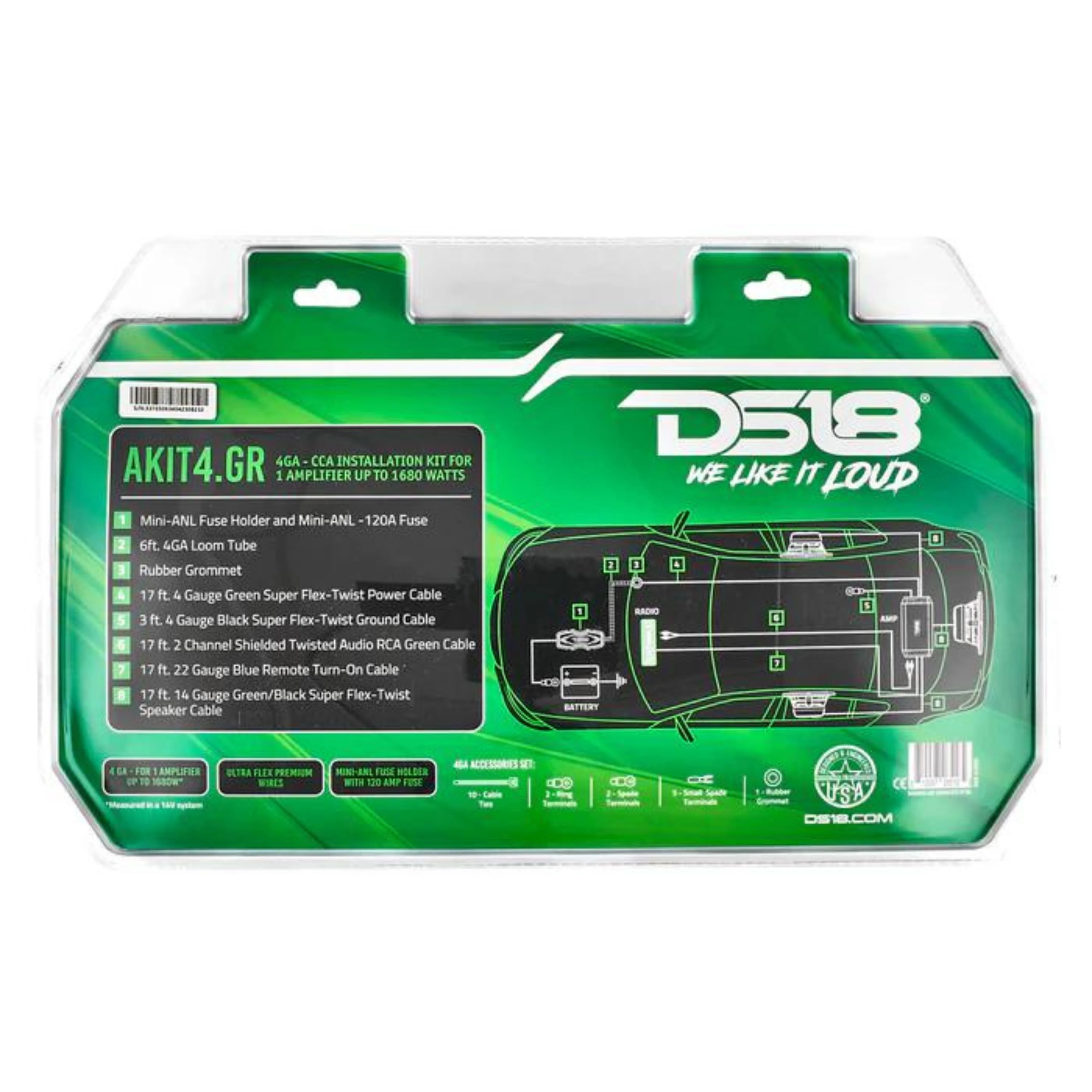 DS18 AKIT4 CCA 4-Gauge Amplifier Installation Kit - Green / DS-AKIT4-GR - Image 6