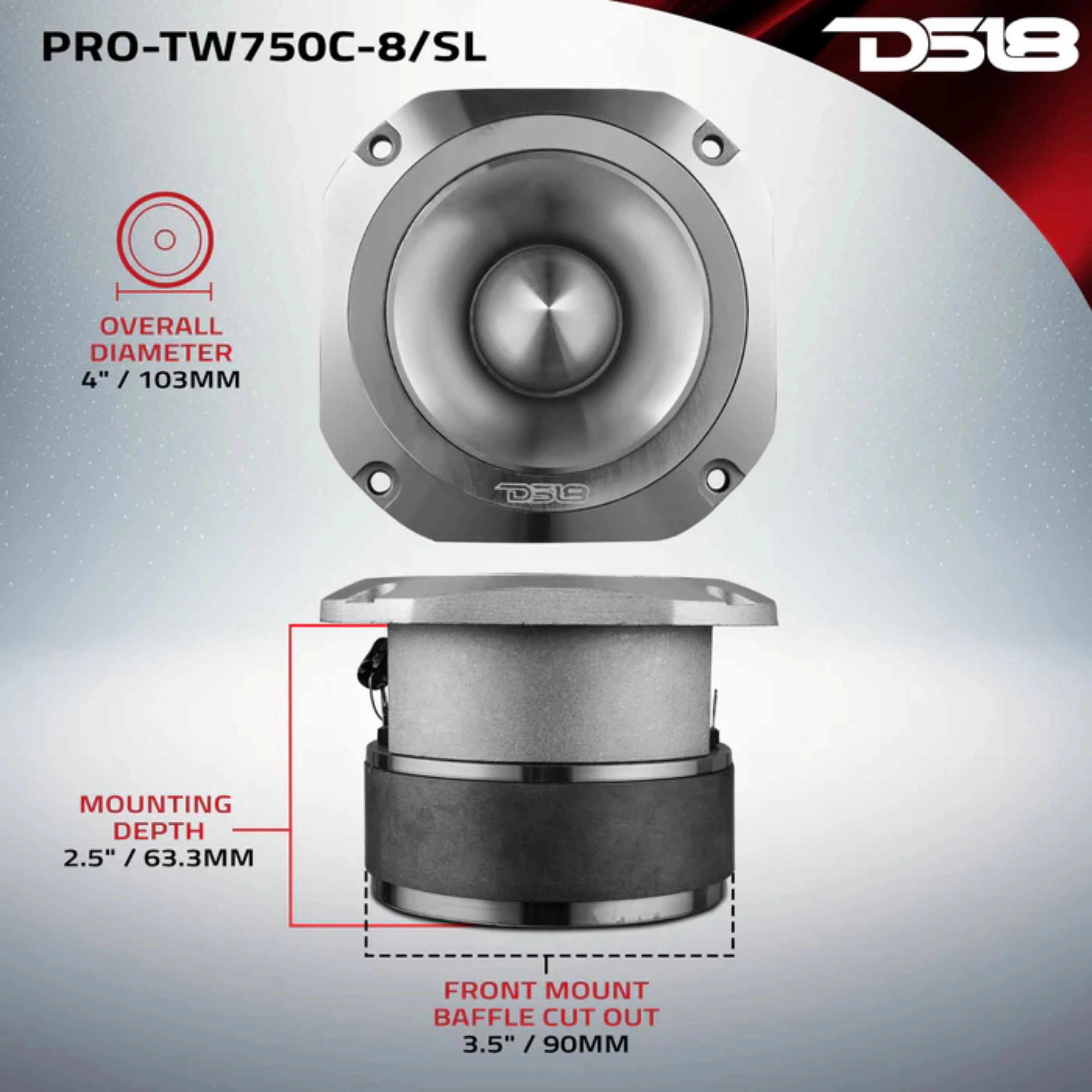 DS18 PRO 4" Tweeter 1.5" Titanium VC 8-Ohm 200-Watt RMS Super Bullet Silver - Image 7