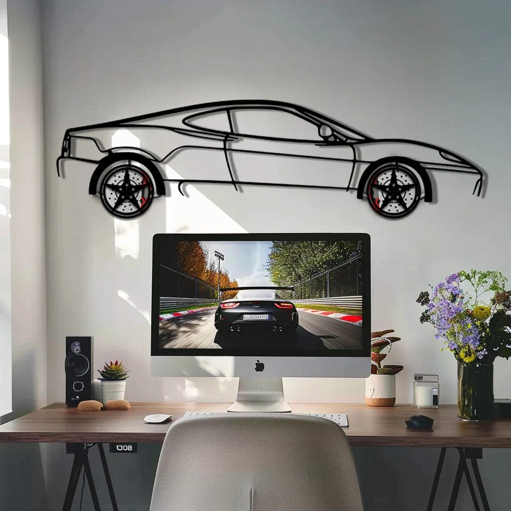 Ferrari 360 Modena Metal Car Wall Art with Rotating Wheels - Italian V8 Supercar Silhouette - Interactive Automotive Decor - KAFMEKA122 - Image 8