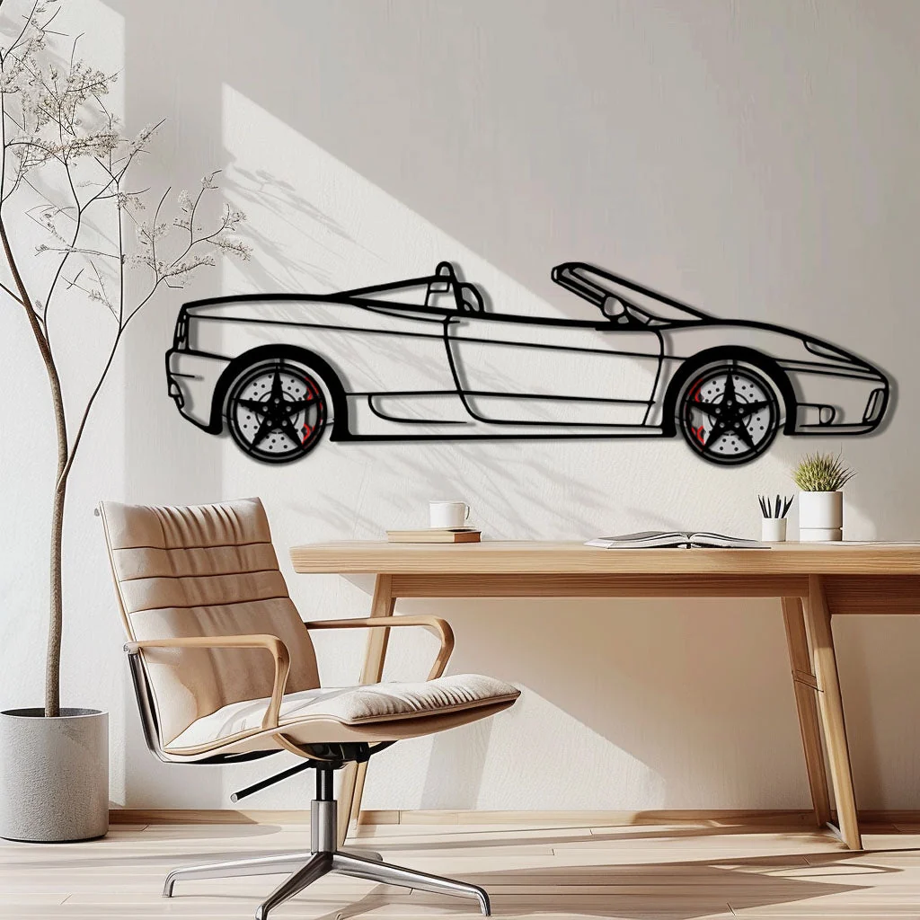 Ferrari 360 Spider Metal Car Wall Art with Rotating Wheels - Italian Convertible Supercar Silhouette - Interactive Automotive Wall Decor - KAFMEKA123 - Image 3