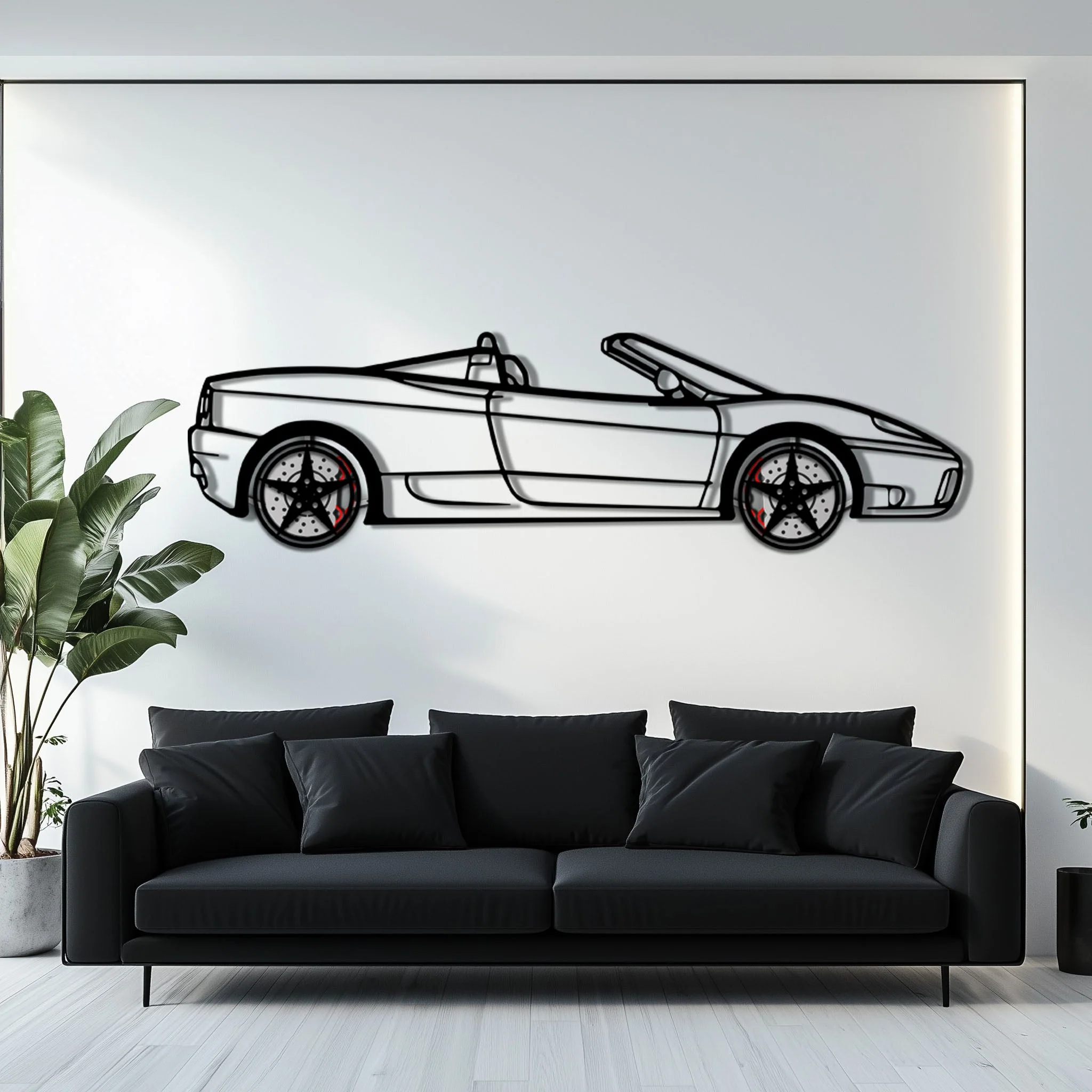 Ferrari 360 Spider Metal Car Wall Art with Rotating Wheels - Italian Convertible Supercar Silhouette - Interactive Automotive Wall Decor - KAFMEKA123 - Image 9