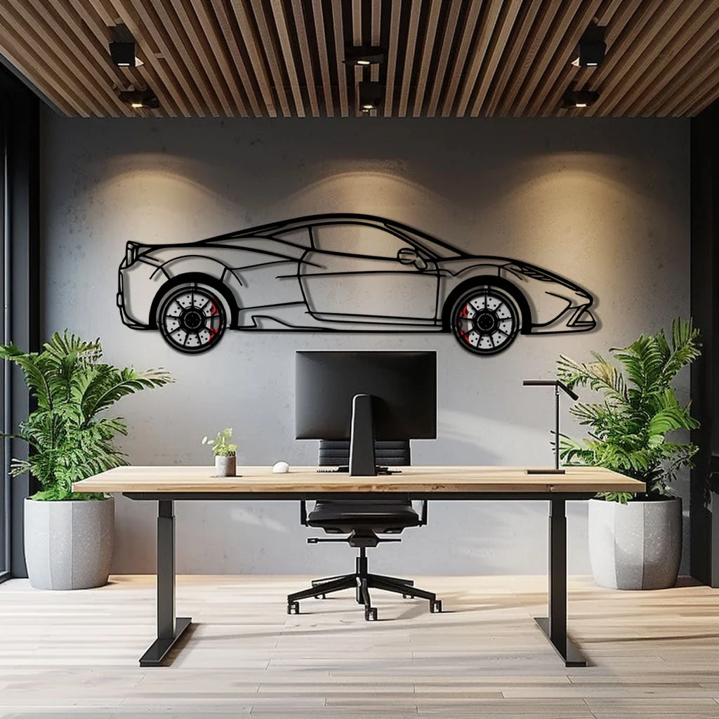 Ferrari 458 Speciale Metal Car Wall Art with Rotating Wheels - Track-Focused V8 Silhouette - Interactive Automotive Wall Decor - KAFMEKA125 - Image 9