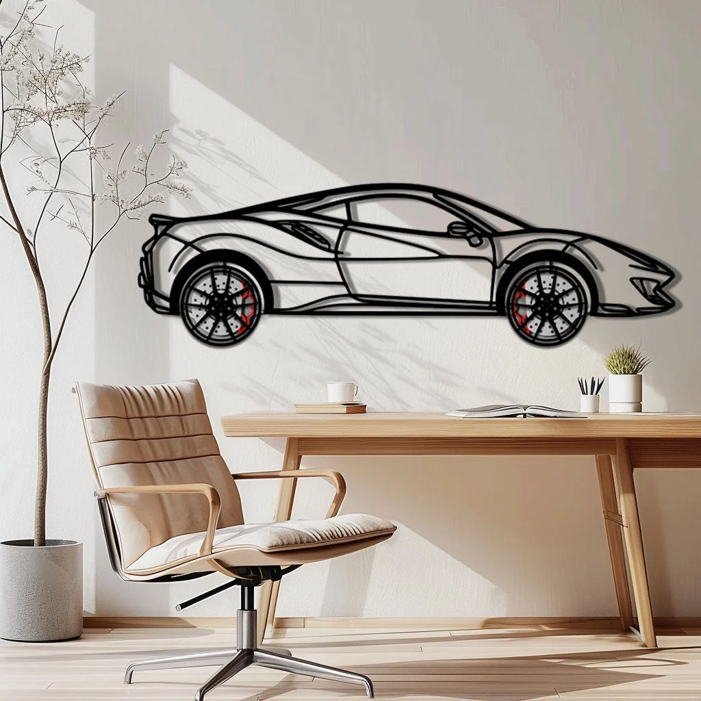 Ferrari 488 Pista Metal Car Wall Art with Rotating Wheels - Track-Focused Italian V8 Silhouette - Interactive Automotive Wall Decor - KAFMEKA128 - Image 3