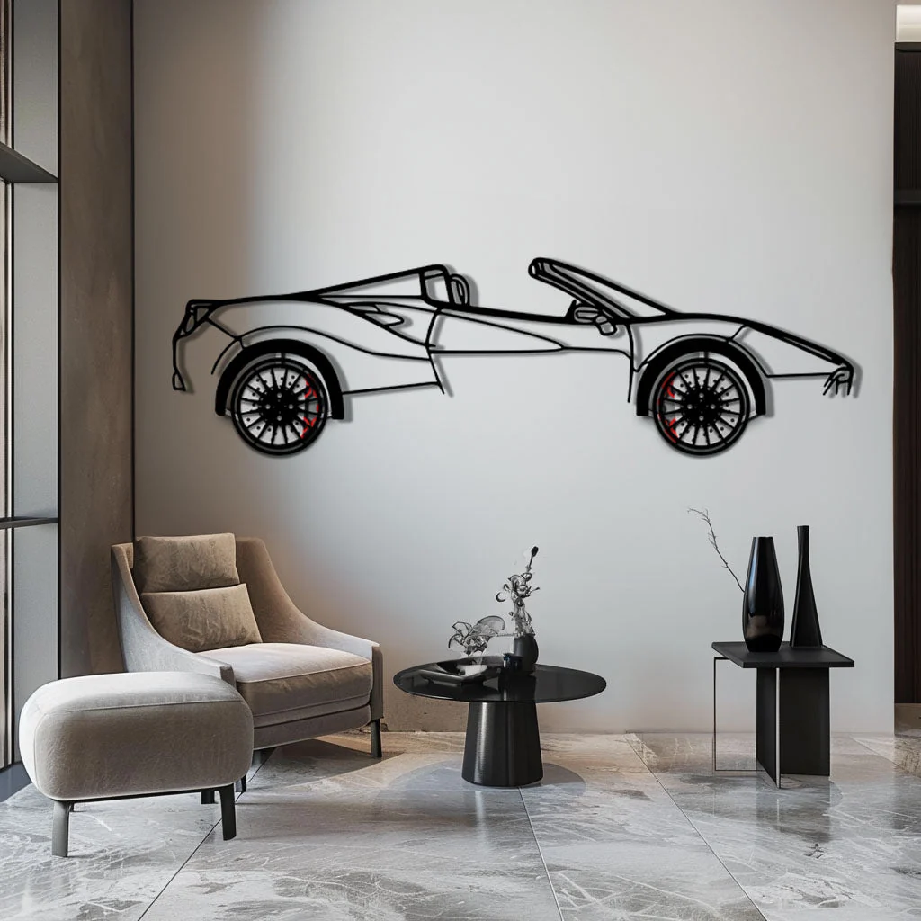 Ferrari 488 Spider Metal Car Wall Art with Rotating Wheels - Italian Twin-Turbo V8 Silhouette - Interactive Automotive Wall Decor - KAFMEKA126 - Image 4