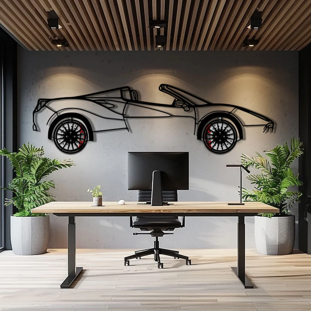 Ferrari 488 Spider Metal Car Wall Art with Rotating Wheels - Italian Twin-Turbo V8 Silhouette - Interactive Automotive Wall Decor - KAFMEKA126 - Image 9