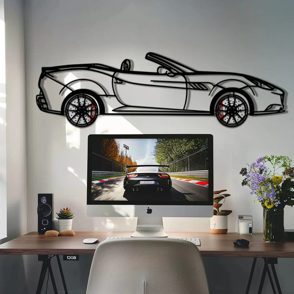 Ferrari California Metal Car Wall Art with Rotating Wheels - Italian V8 Grand Tourer Silhouette - Interactive Automotive Wall Decor - KAFMEKA130 - Image 8