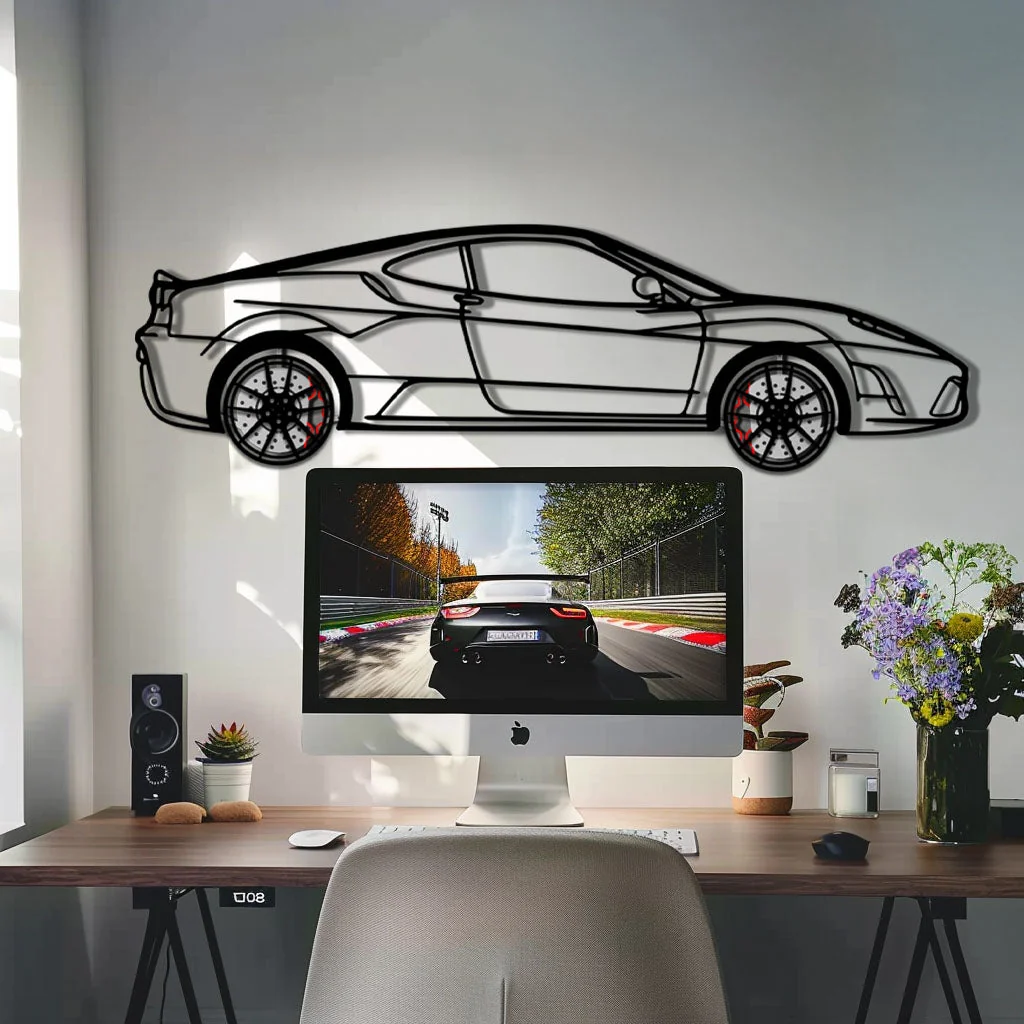 Ferrari F430 Scuderia Metal Car Wall Art with Rotating Wheels - Track-Focused V8 Silhouette - Interactive Automotive Wall Art - KAFMEKA133 - Image 8