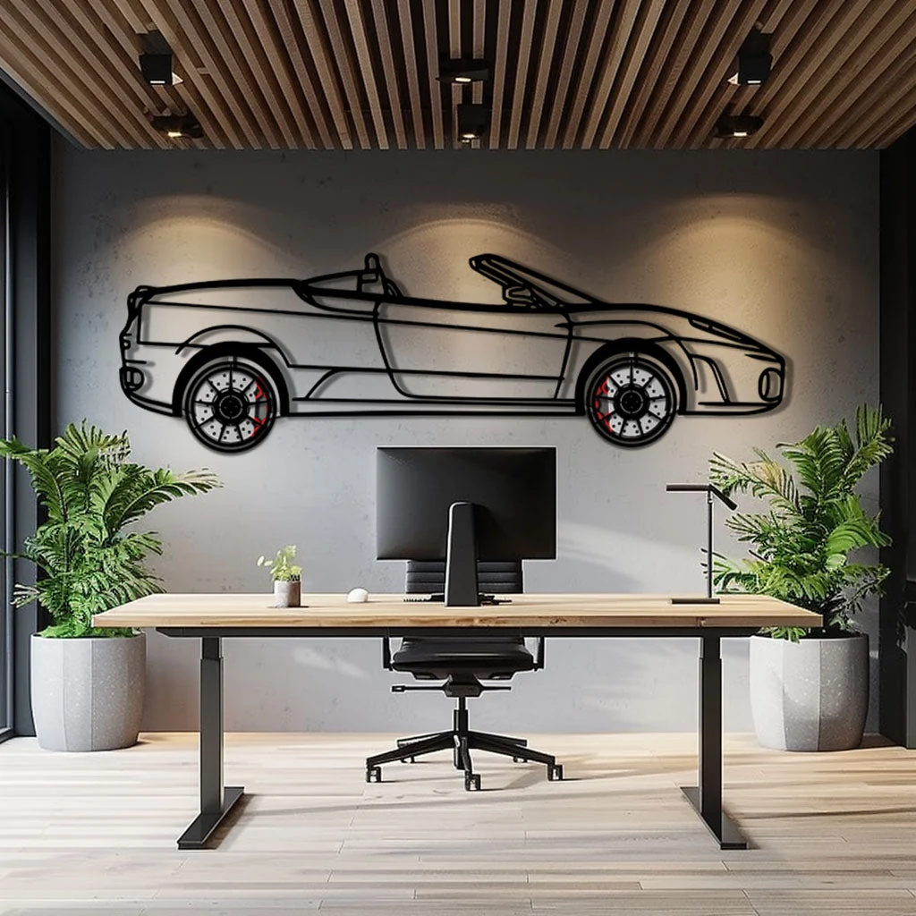 Ferrari F430 Spider Metal Car Wall Art with Rotating Wheels - Italian Convertible Supercar Silhouette - Interactive Automotive Wall Decor - KAFMEKA134 - Image 9