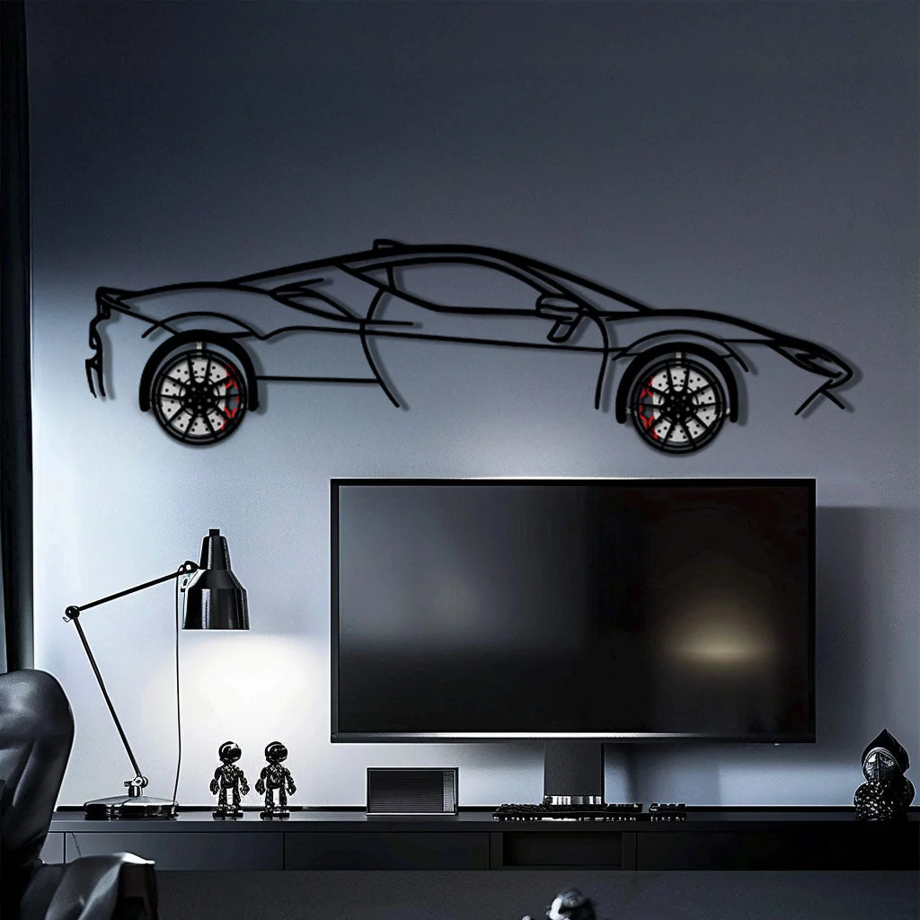 Ferrari SF90 Stradale Metal Car Wall Art with Rotating Wheels - Hybrid Hypercar Silhouette - Interactive Automotive Wall Decor - KAFMEKA135 - Image 10
