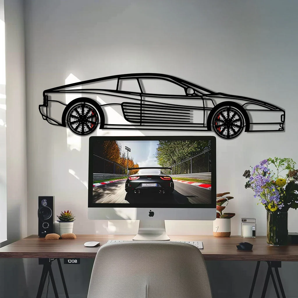 Ferrari Testarossa Metal Car Wall Art with Rotating Wheels - Iconic 80s Supercar Silhouette - Interactive Retro Automotive Decor - KAFMEKA136 - Image 8