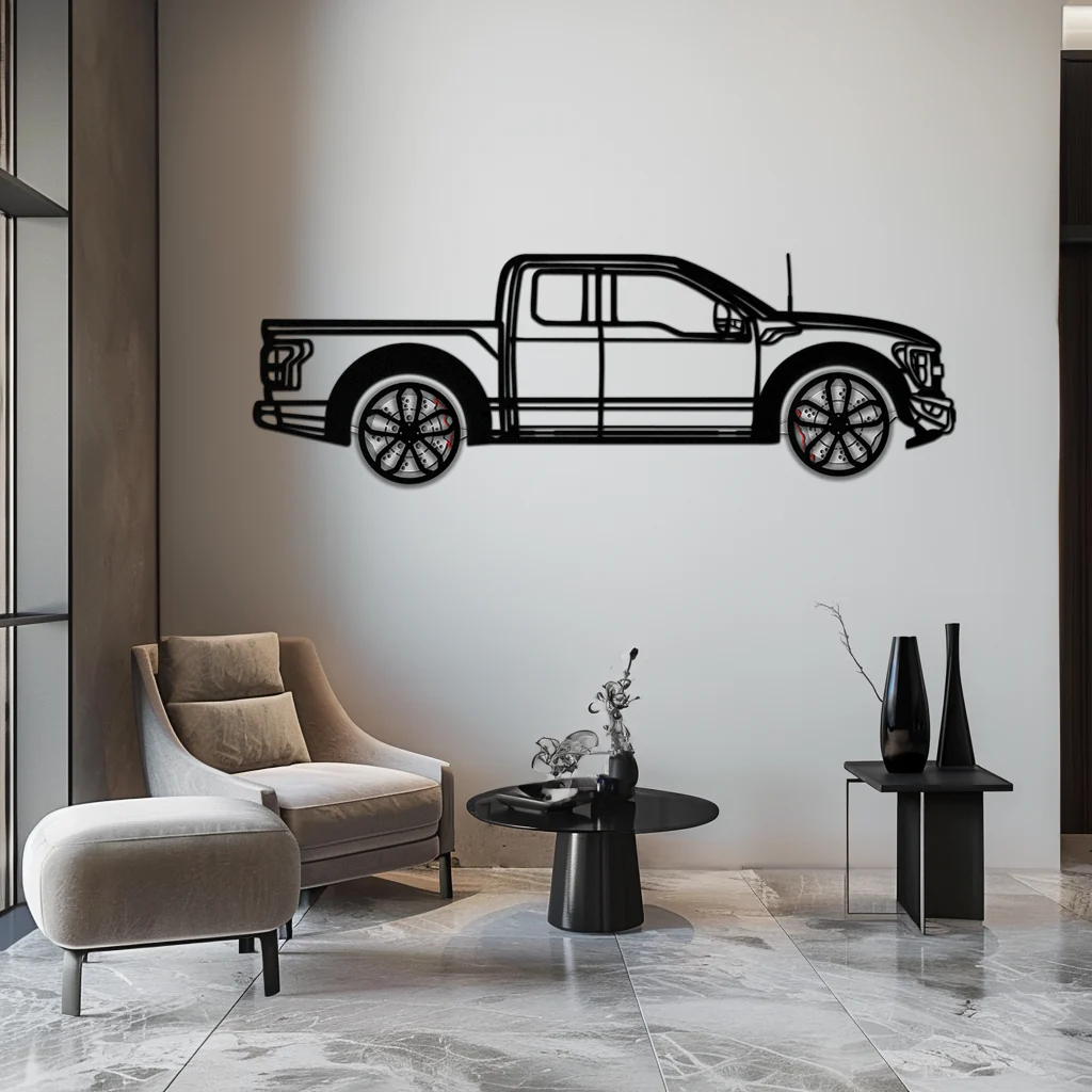 Ford F-150 Raptor Metal Wall Art with Rotating Wheels - 3D Interactive Truck Silhouette - Garage & Office Decor-KAFMEKA085 - Image 4