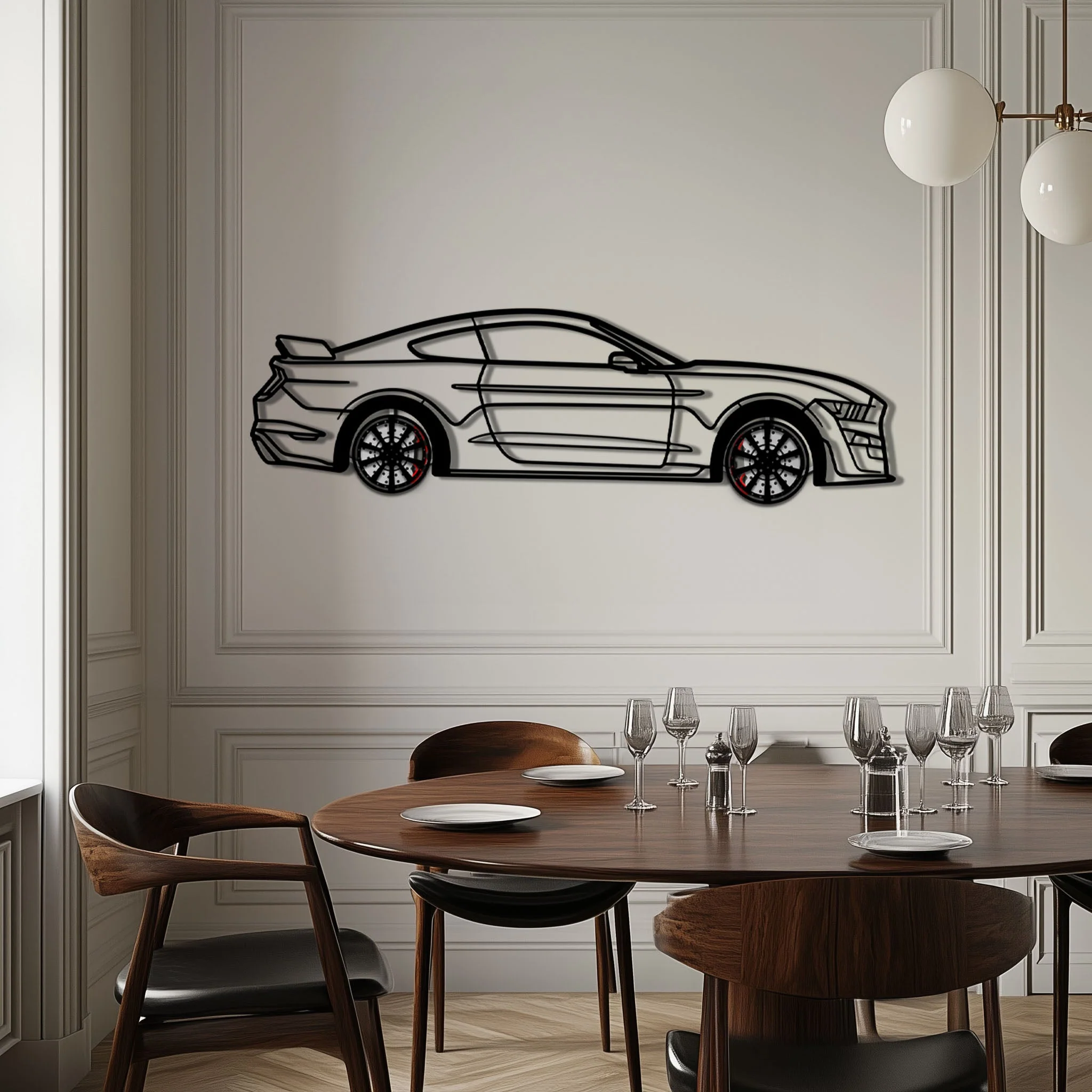 Ford Mustang Shelby GT500 Metal Car Wall Art with Rotating Wheels - Modern Muscle Silhouette Decor - Interactive Automotive Wall Art - KAFMEKA140 - Image 3